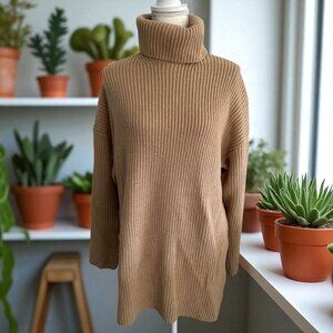 WAYF Camel Knit Turtleneck Long Sleeve Tunic Sweater Size Small
